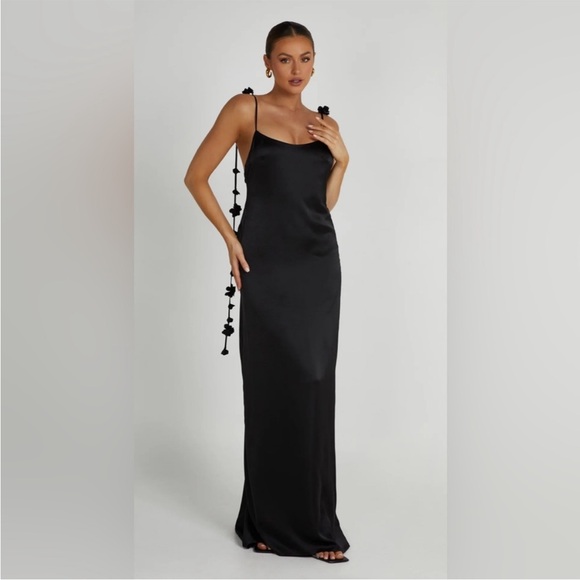 Meshki Dresses & Skirts - Meshki Elenora Black Rose Gown Satin Slip Dress NWT Large